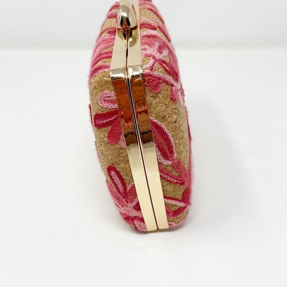 D'MARGEAUX NEW YORK | Pink Embroidered Floral Cork Clutch w/Crossbody Chain - Picture 5 of 8